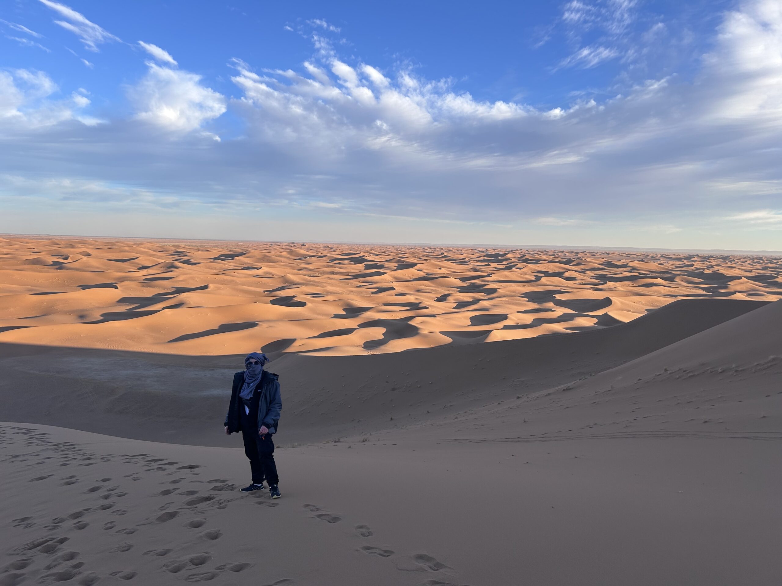 Vue panoramique sur les dunes de l'Erg Chegaga depuis un point culminant